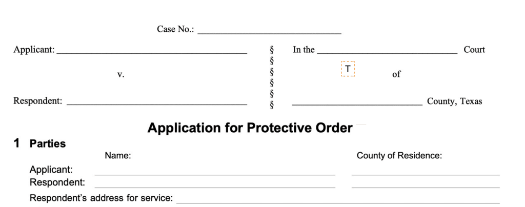 Sample protective order application form